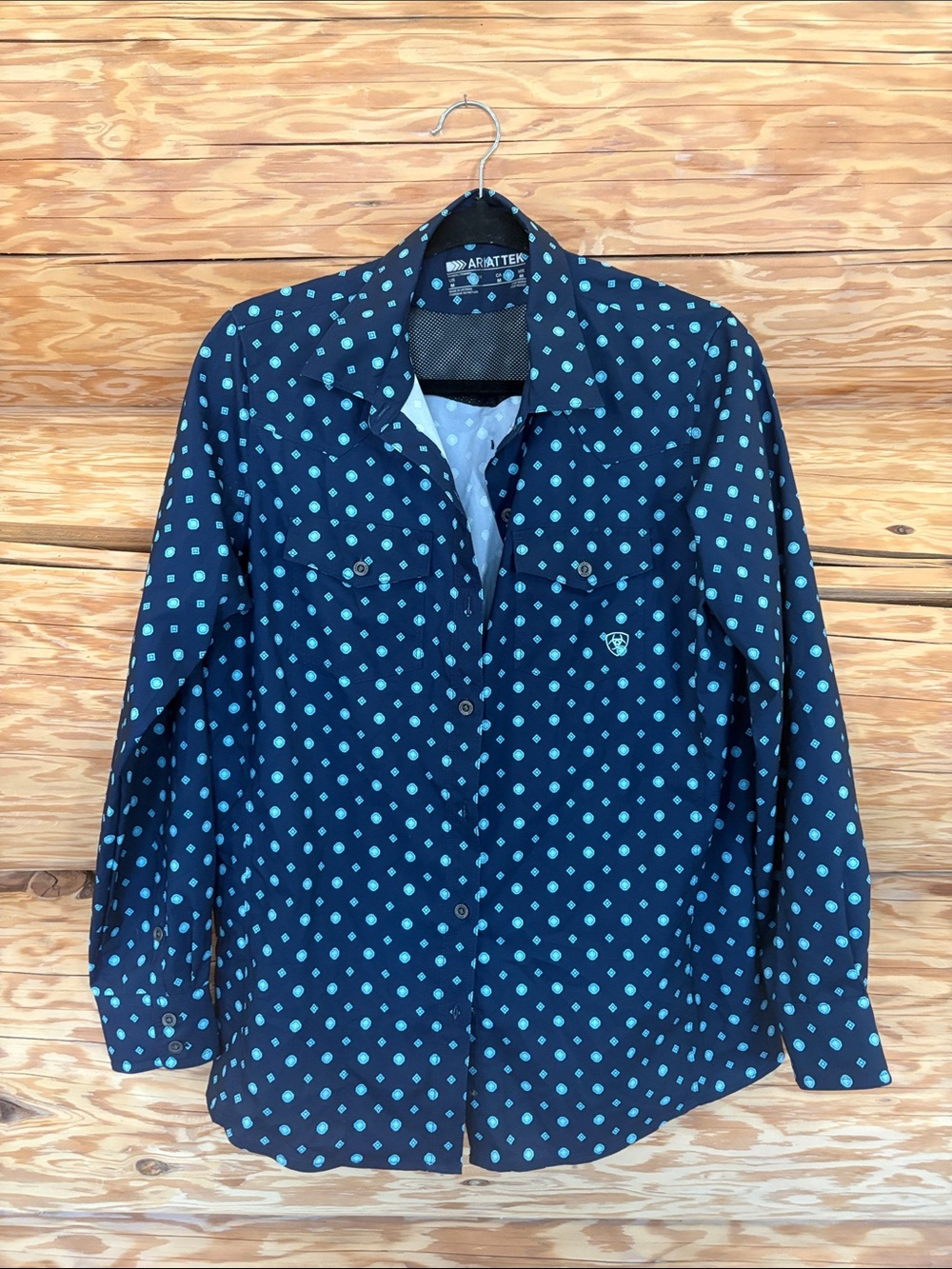 Ariat Navy Long-Sleeve Button-Up with Teal Dot Print
